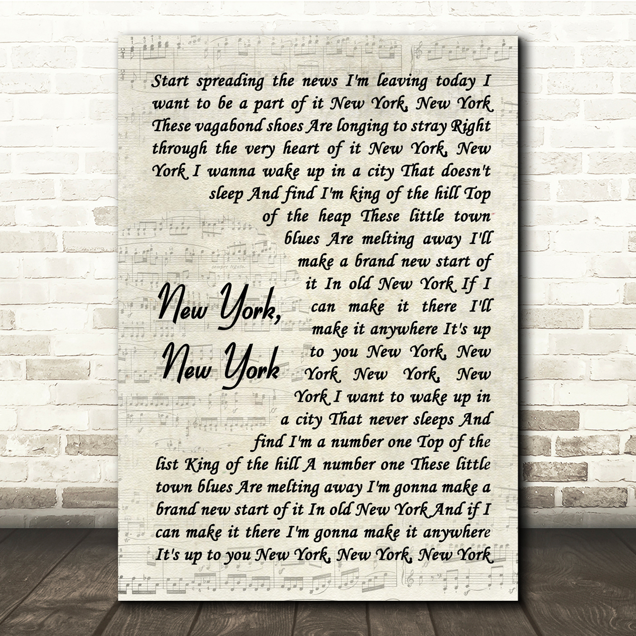 Frank Sinatra New York, New York Vintage Script Song Lyric Music Print