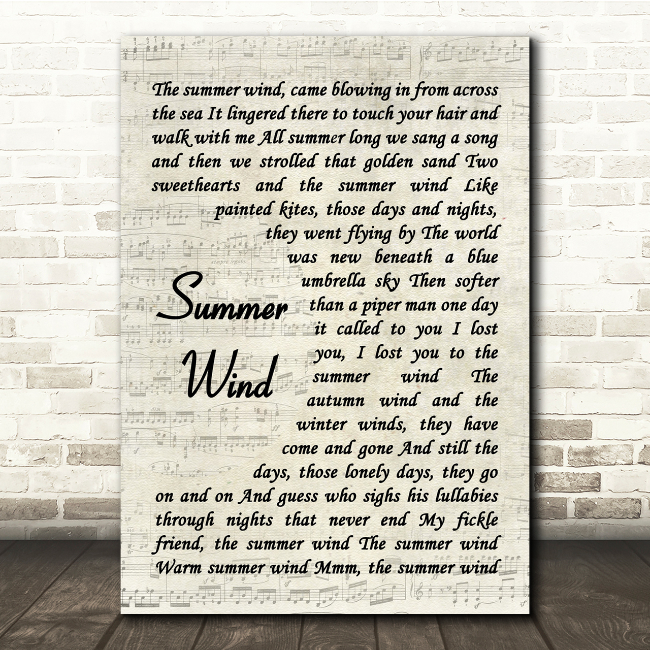 Frank Sinatra Summer Wind Vintage Script Song Lyric Quote Print
