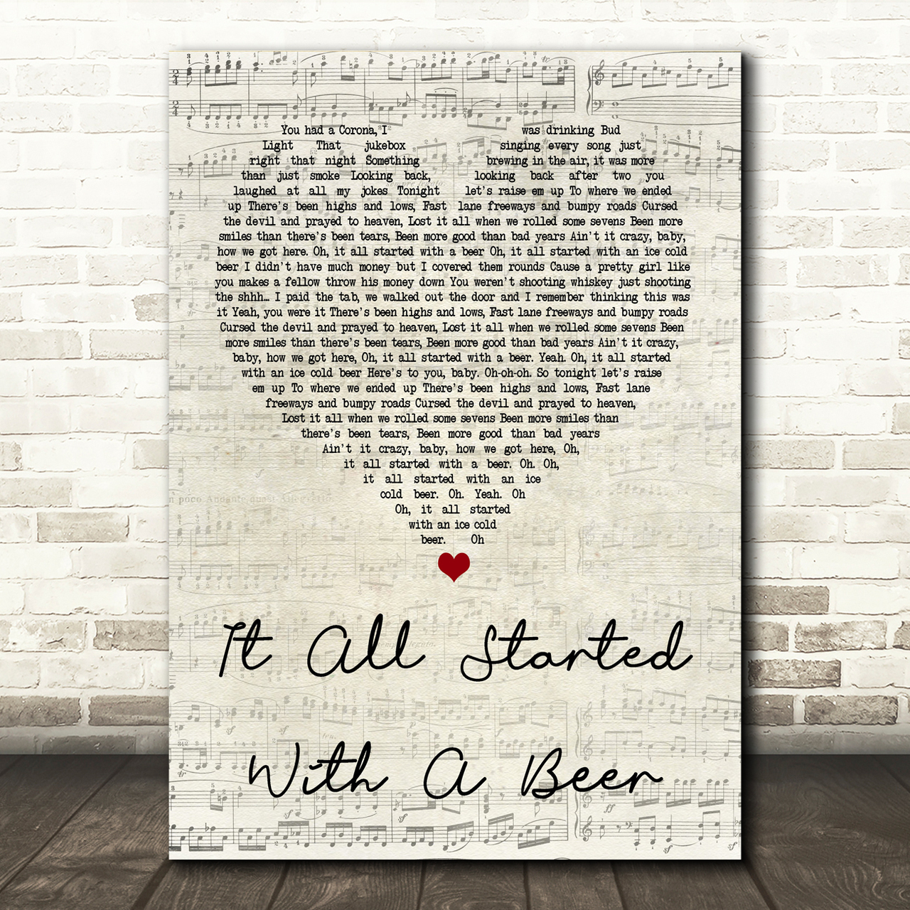 Frankie Ballard It All Started With A Beer Script Heart Song Lyric Print