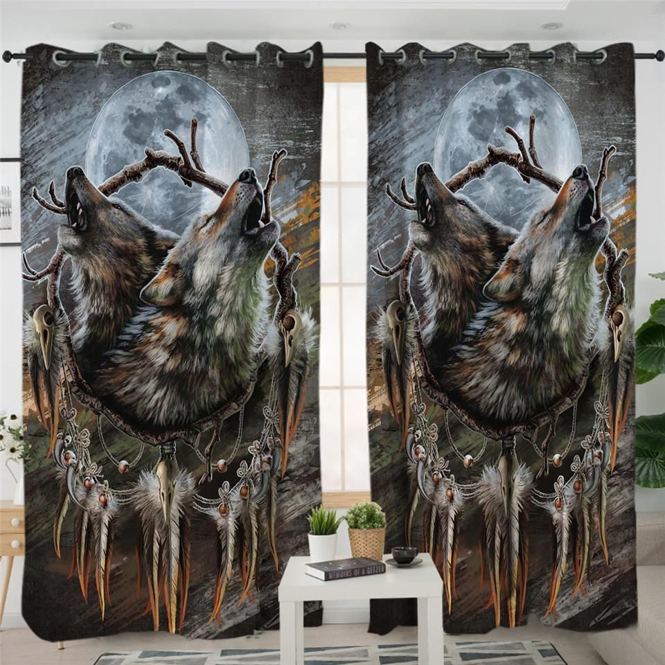 Full Moon Duo Wolfhowl Window Curtains Home Decor