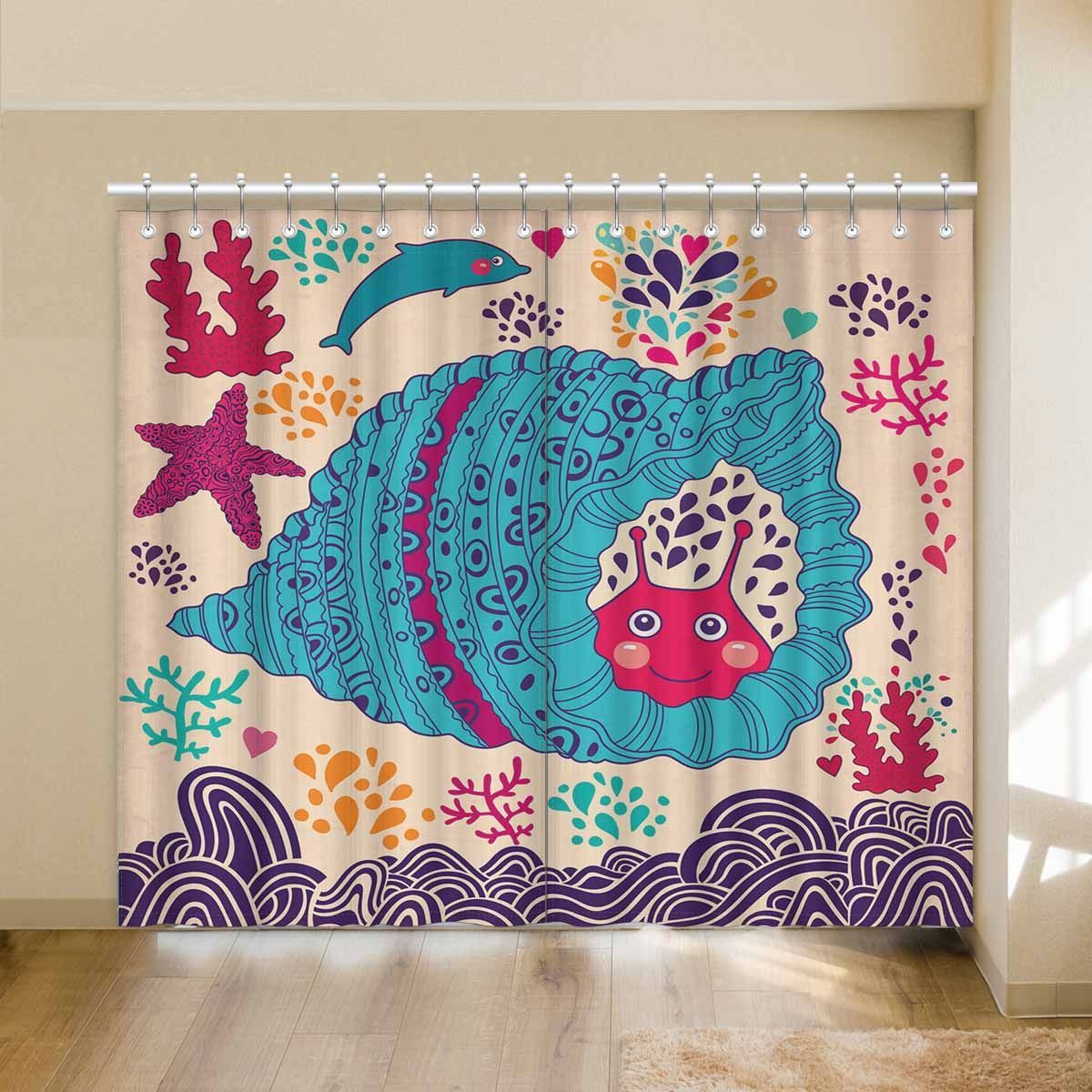 Funny Conch Under The Sea Printed Window Curtain