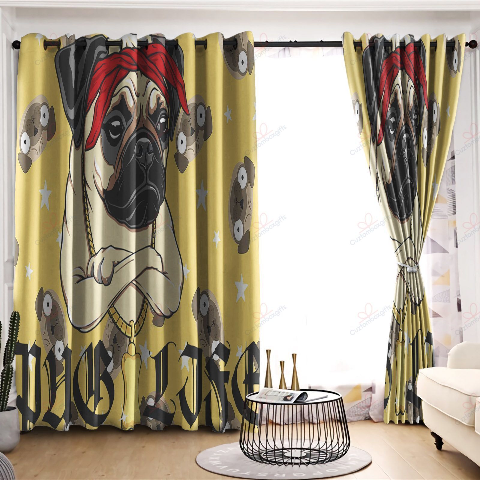 Funny Pug Life Printed Window Curtain Home Decor
