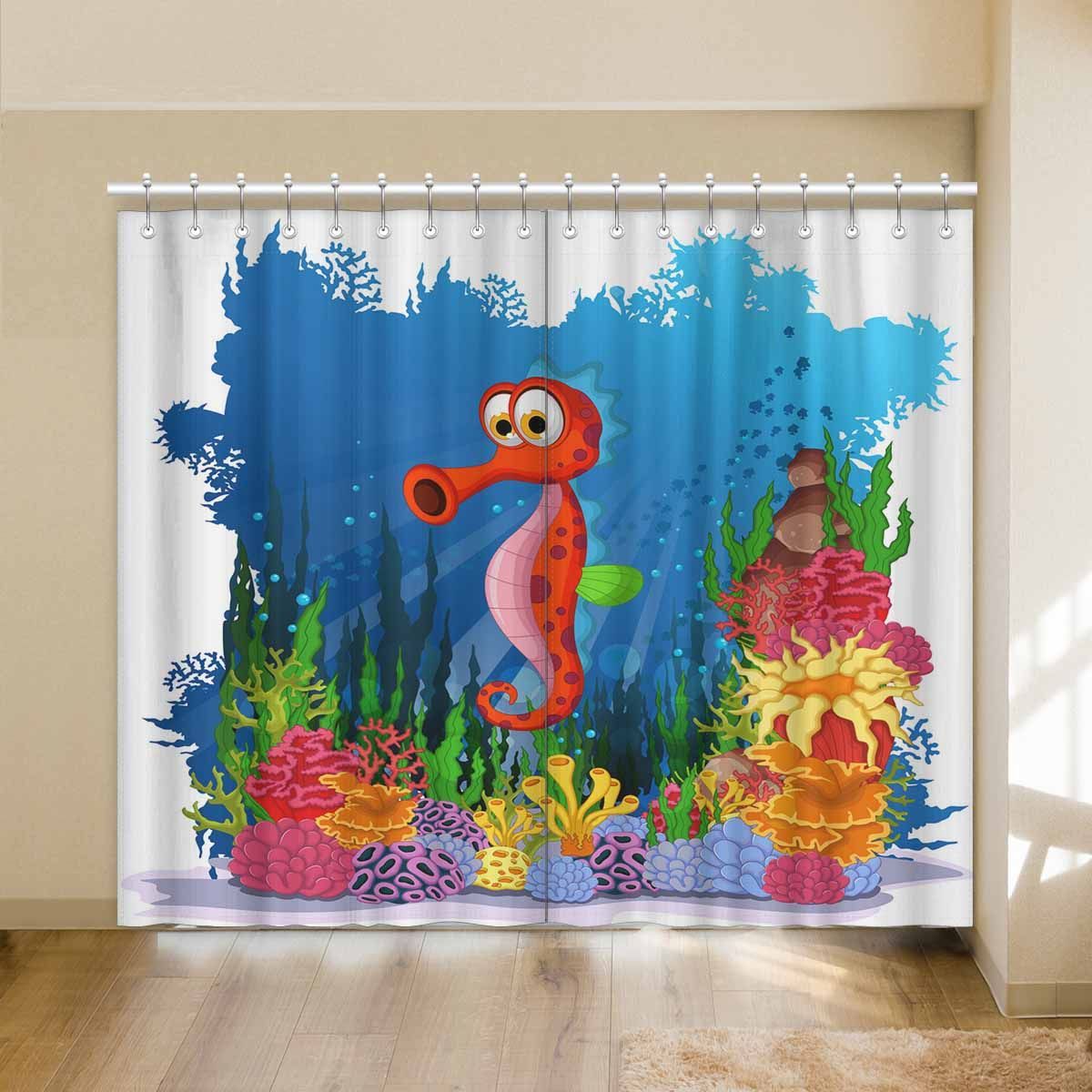 Funny Seahorse Pattern Undersea Printed Window Curtain