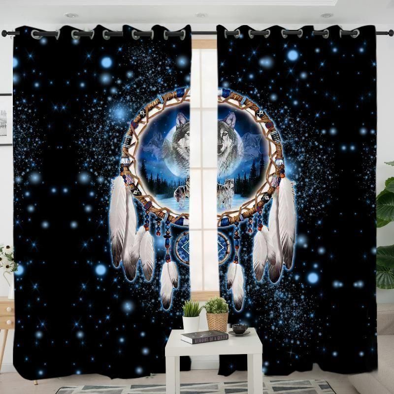 Galaxy Dreamcatcher Wolf Native American Printed Window Curtain