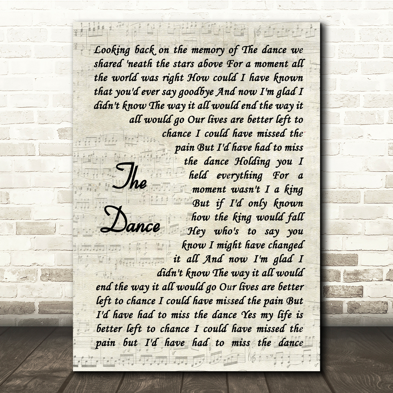Garth Brooks The Dance Vintage Script Song Lyric Music Print