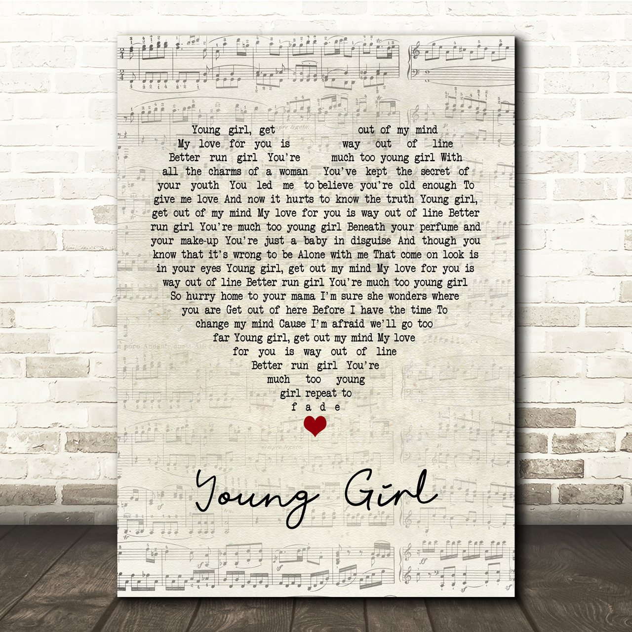 Gary Puckett & The Union Gap Young Girl Script Heart Song Lyric Music Print