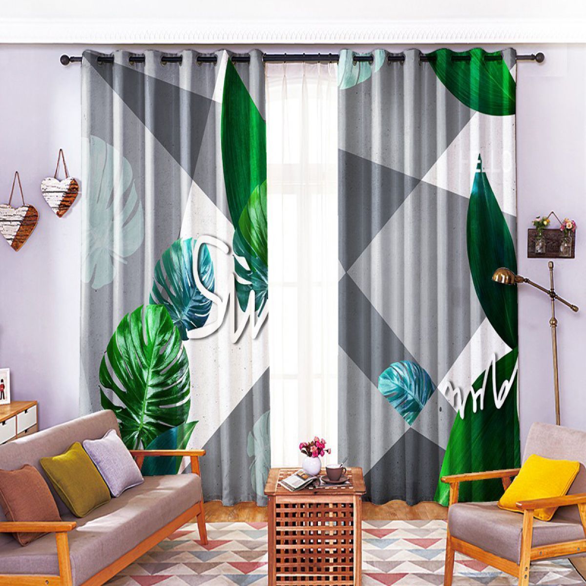 Geometric Leaf Printed Window Curtain Home Decor