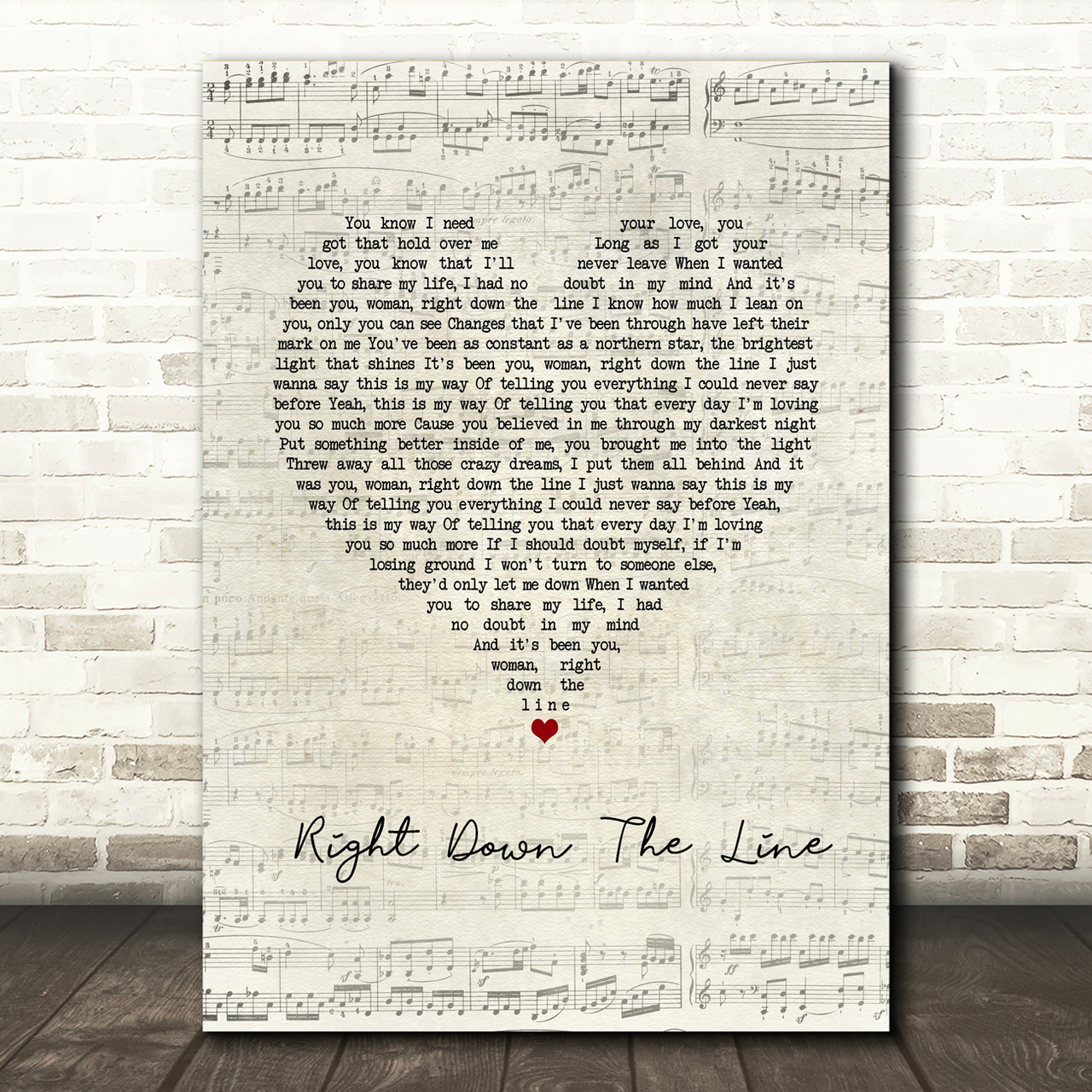Gerry Rafferty Right Down The Line Script Heart Song Lyric Wall Art Print