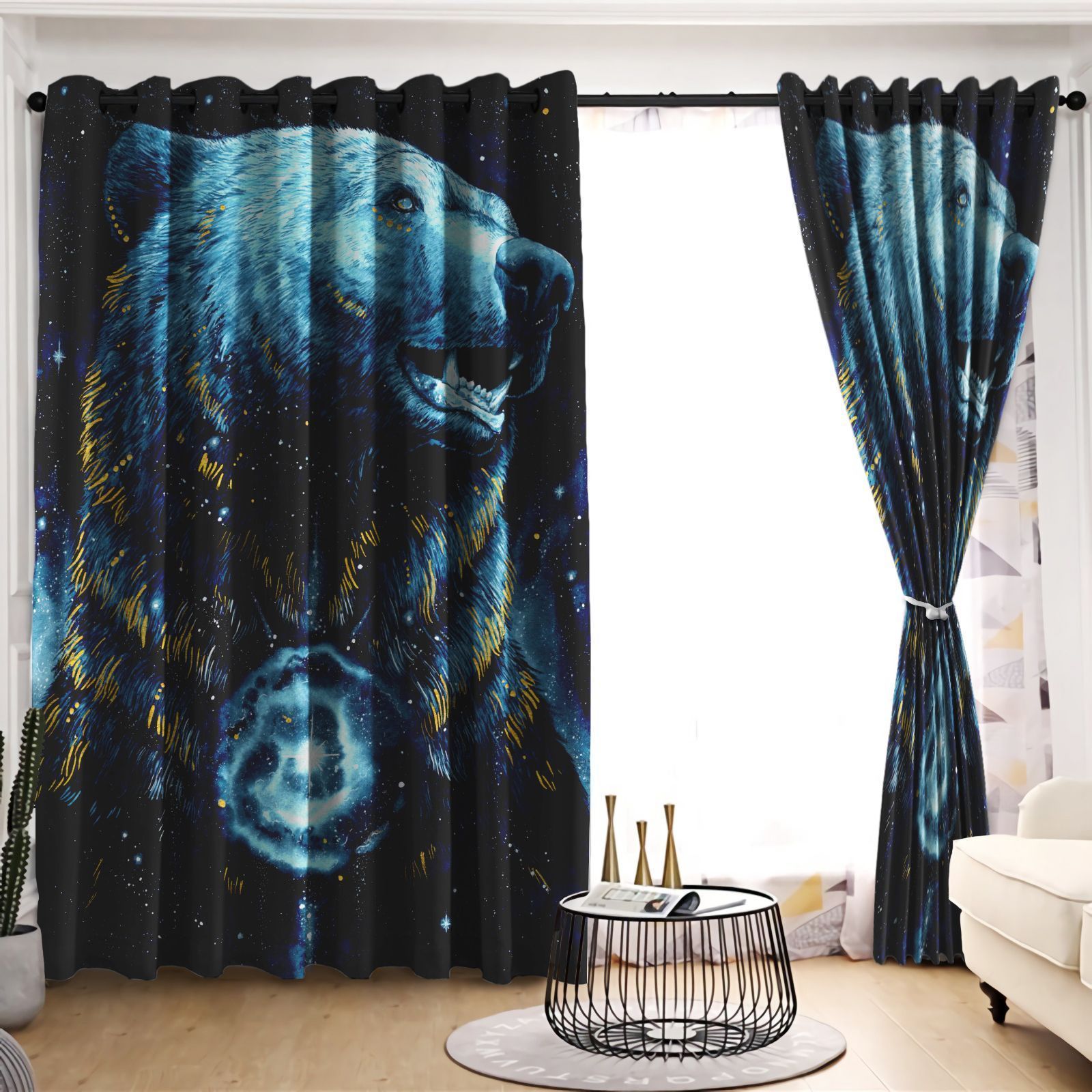 Giant Bear Universe Printed Window Curtain Home Decor