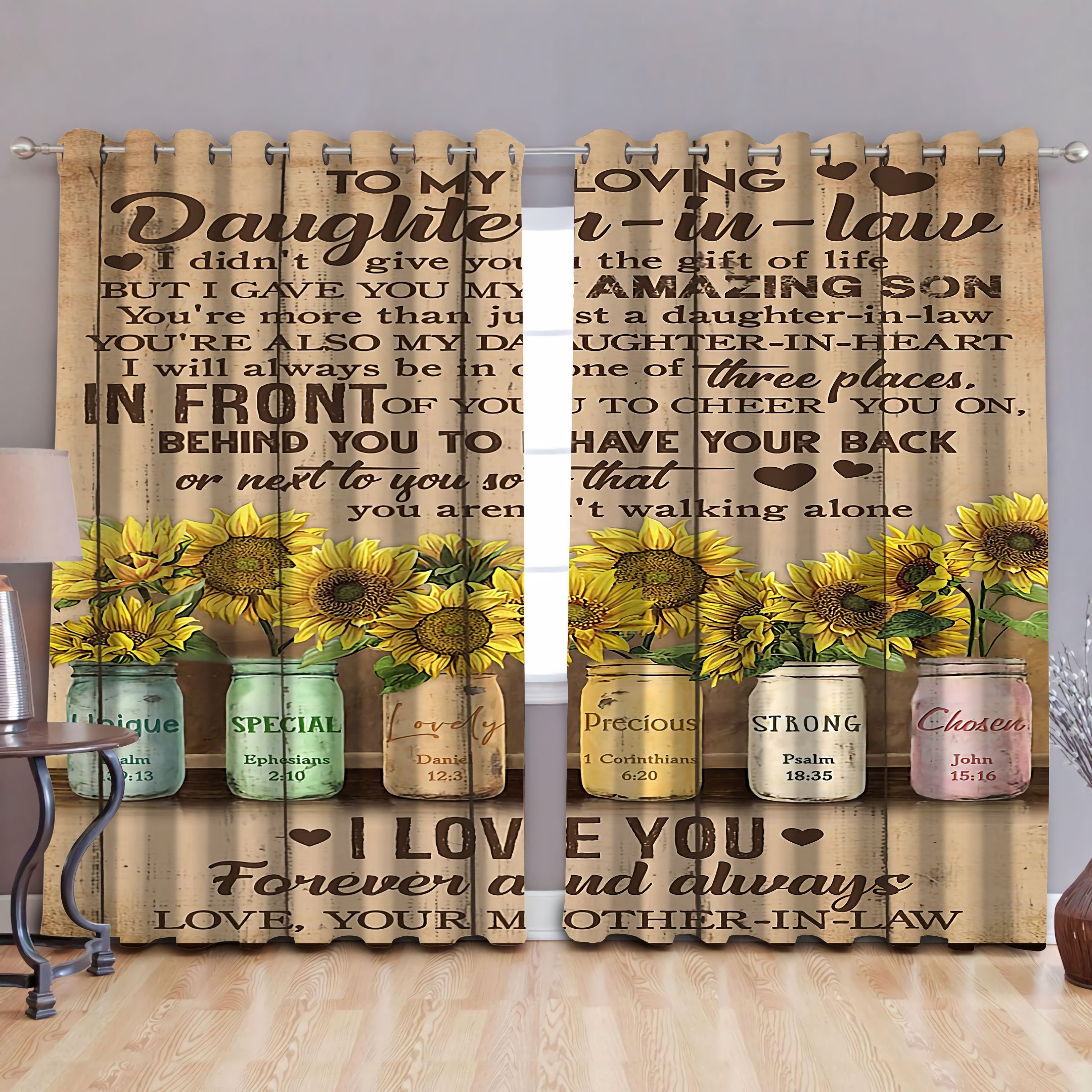 Gift For Daughter In Law I Love You Forever And Always Sunflowers Printed Window Curtain