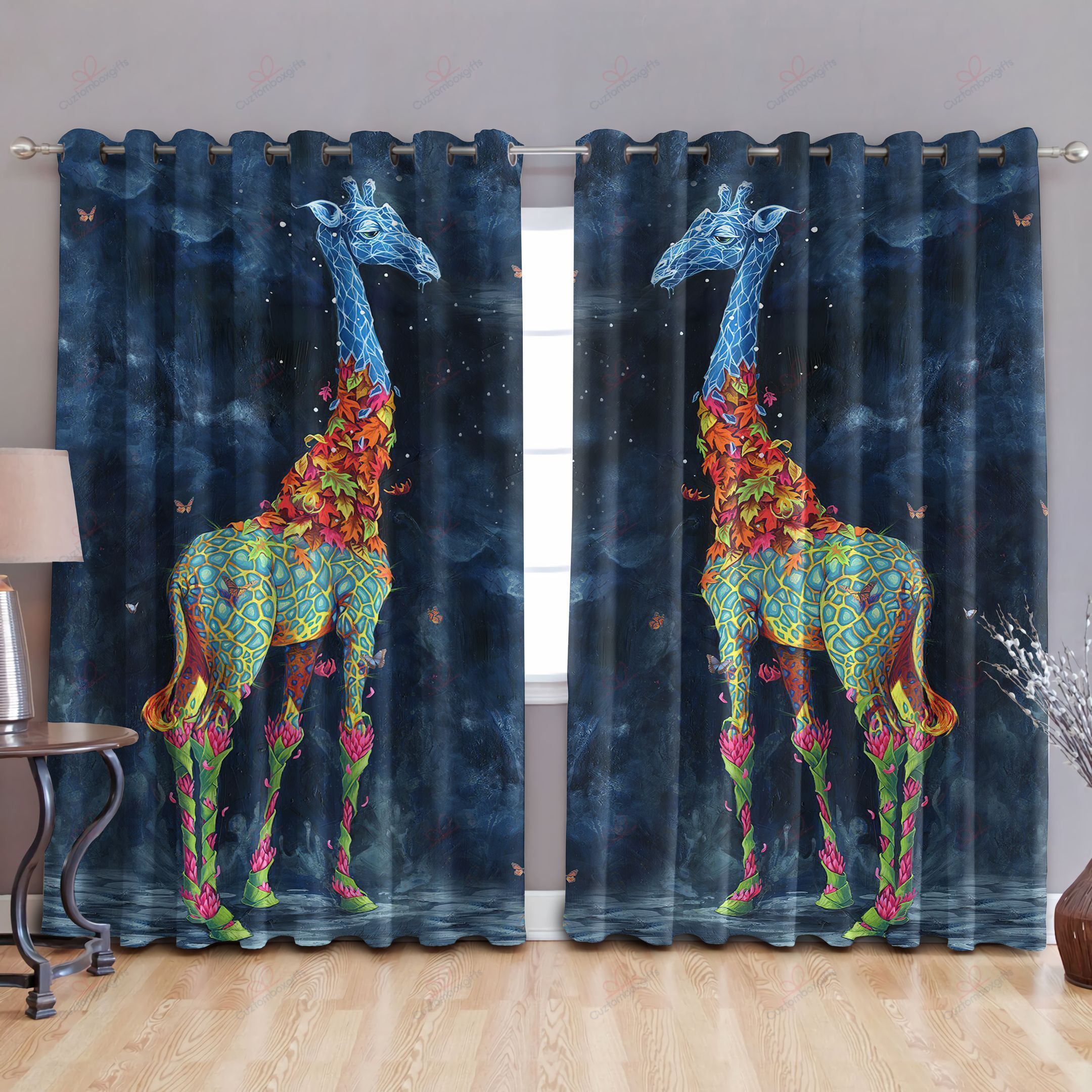 Giraffe Cloudy Sky Printed Window Curtain Home Decor