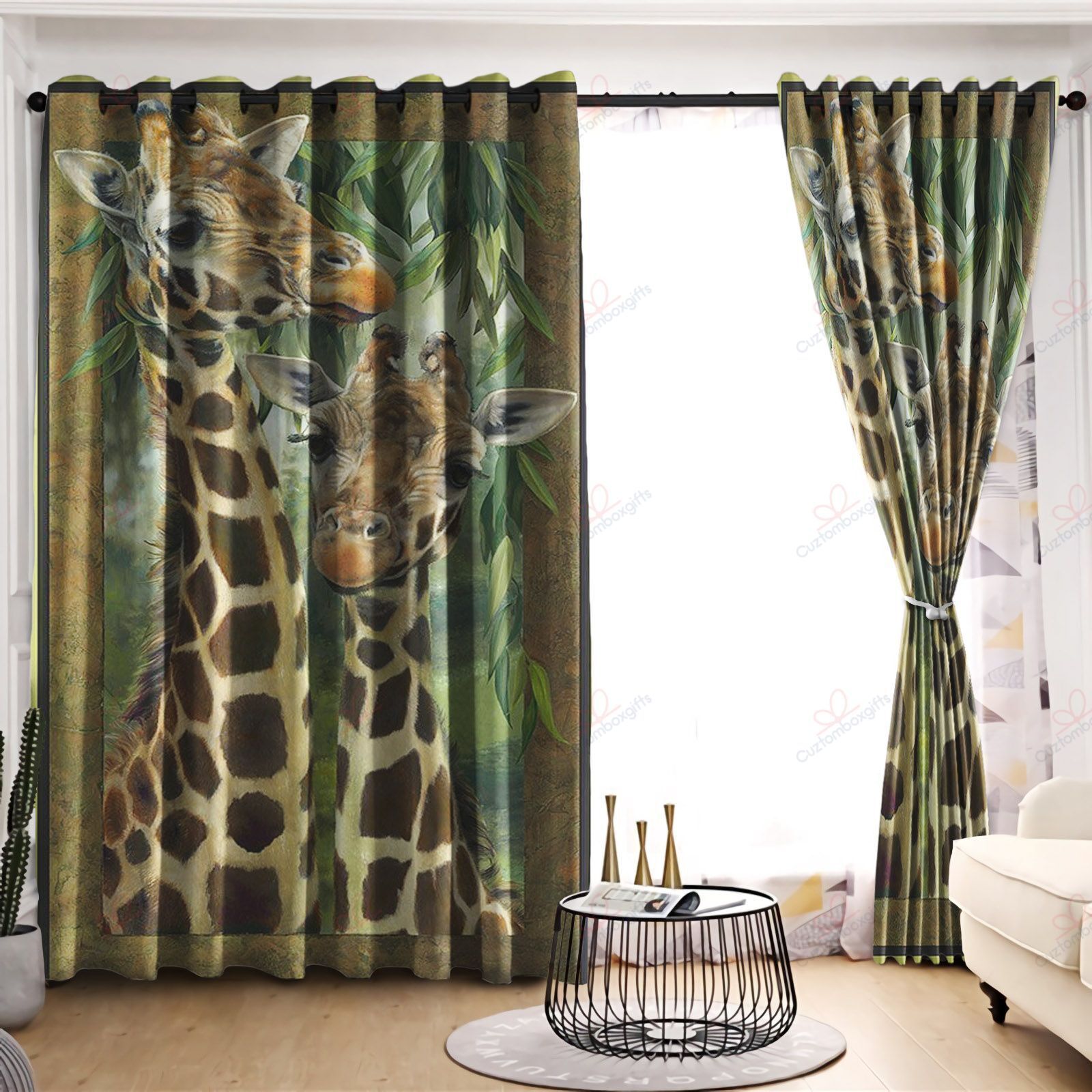Giraffe Couple Vintage Window Curtain Home Decor