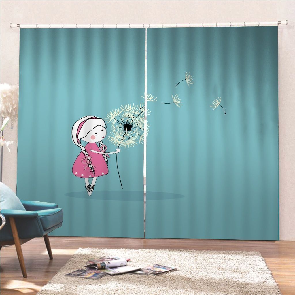 Girl Blowing Dandelion Window Curtain Home Decor