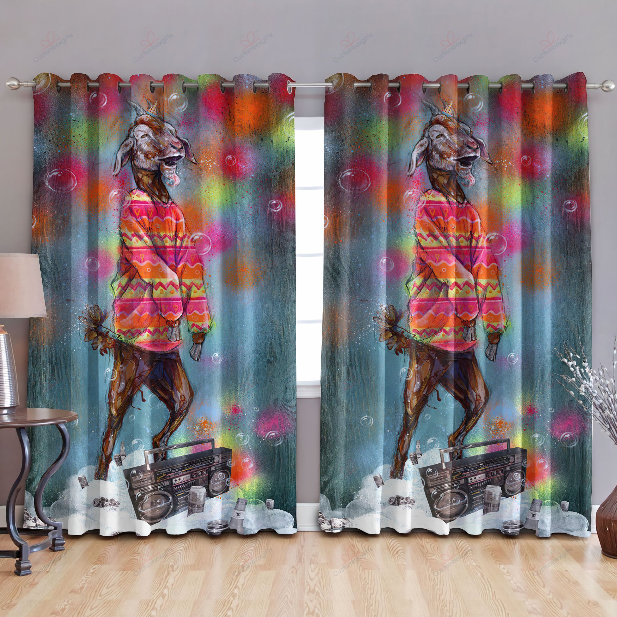Goat Get High Printed Window Curtain Home Decor
