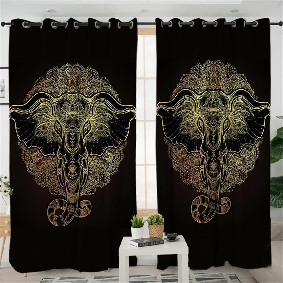 God Elephant Mandala Printed Window Curtains Home Decor