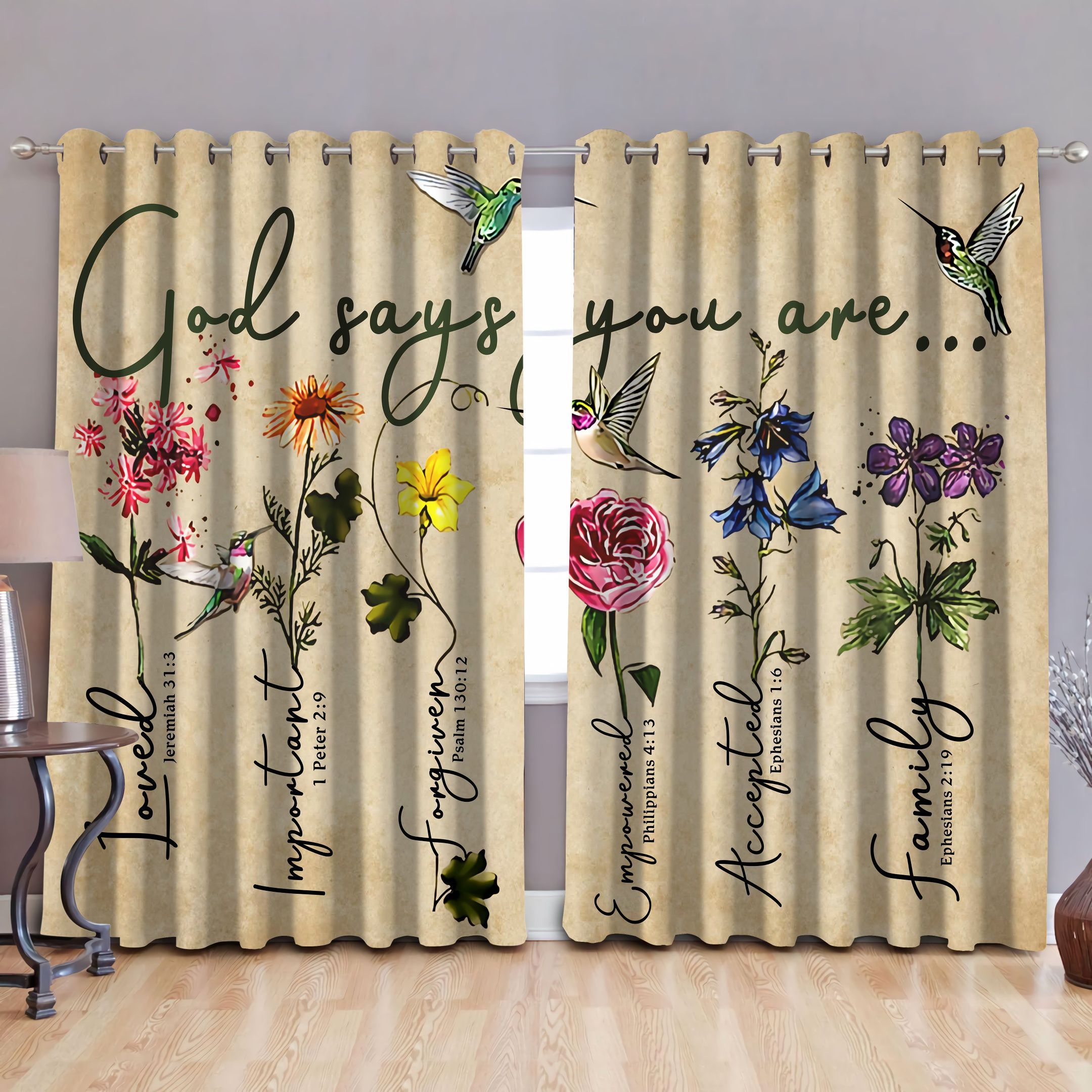 God Says You Are Flower Garden Printed Window Curtain