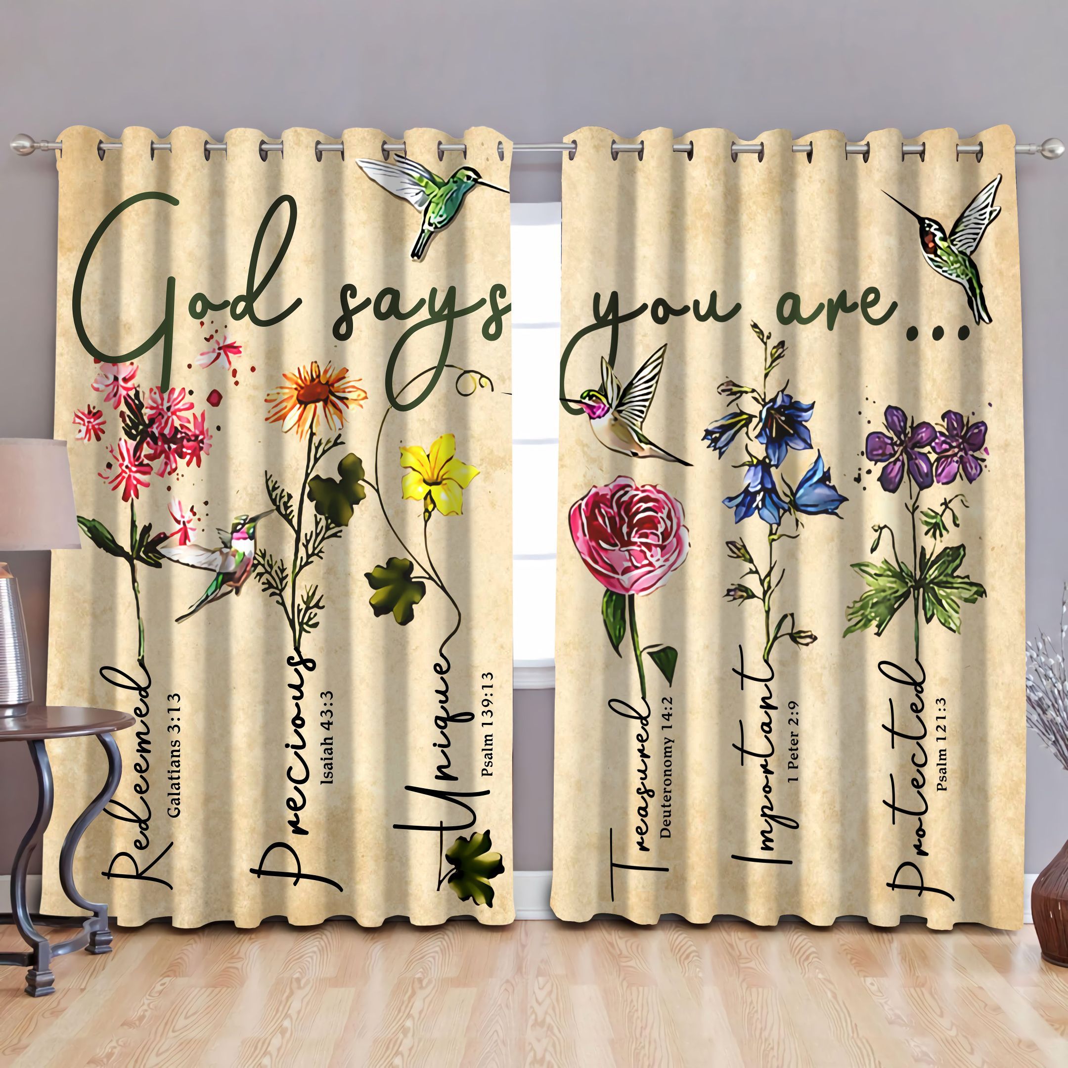 God Says You Are Humming Bird Printed Window Curtain