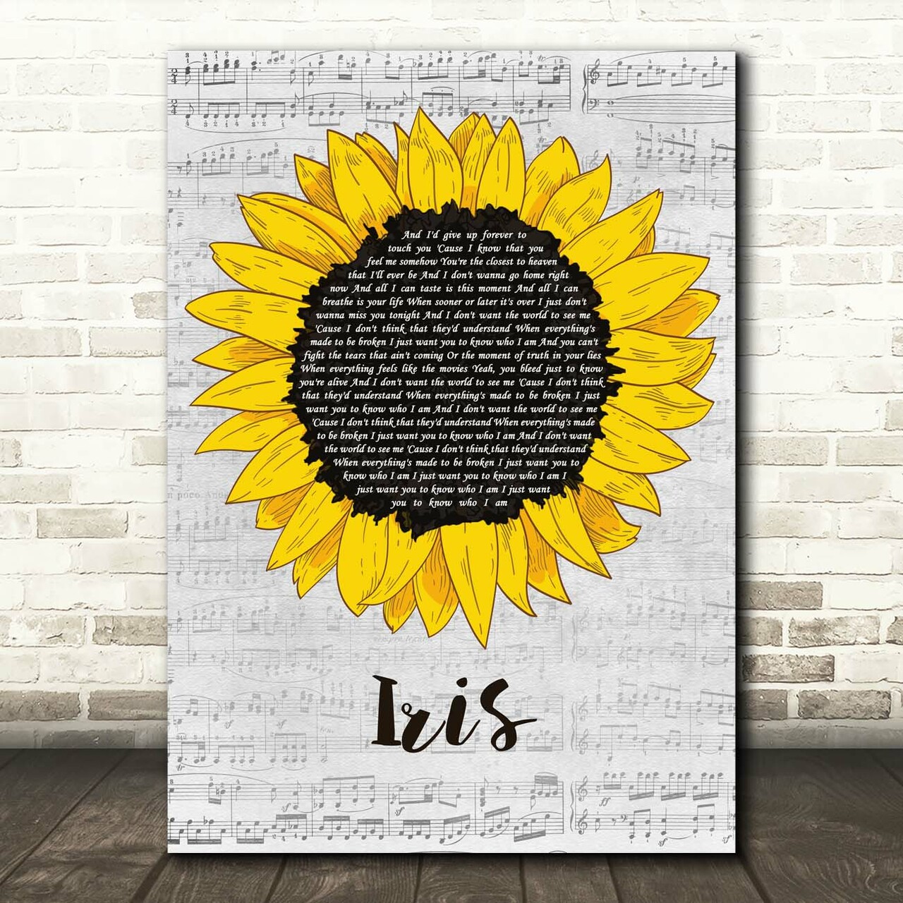 Goo Goo Dolls Iris Grey Script Sunflower Song Lyric Print