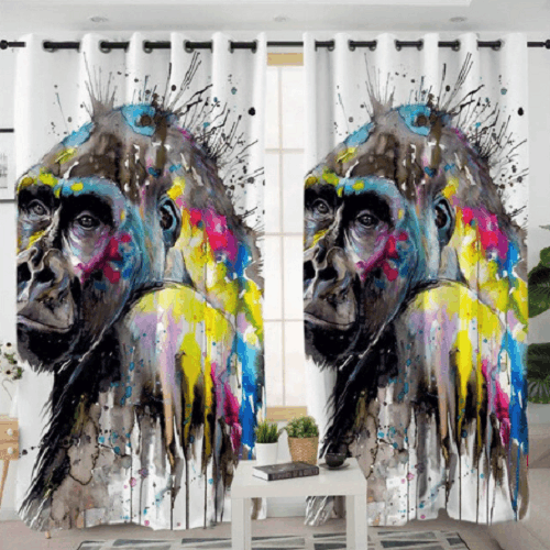 Gorilla Watercolor Printed Window Curtain Home Decor