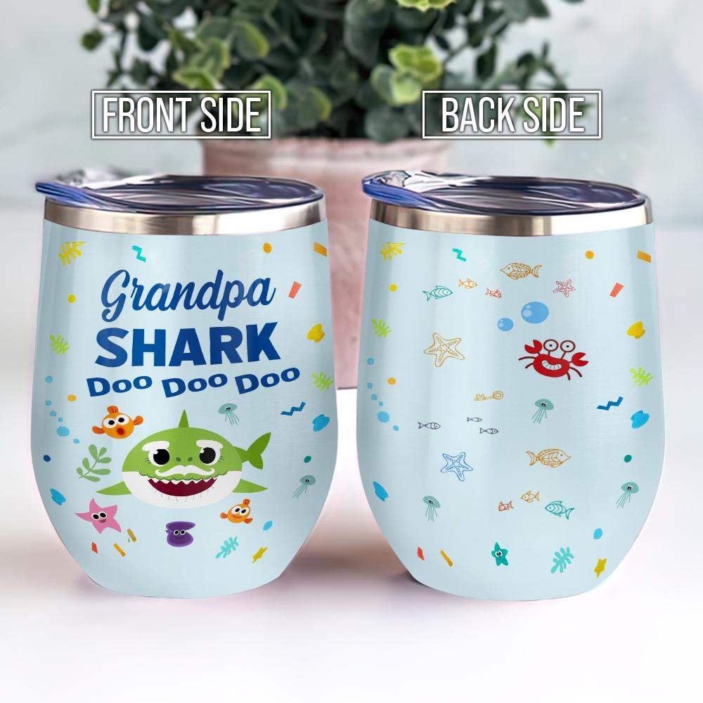 Grandpa Shark Gift For Dad Gift For Grandpa Funny Gift For Dad Love Gramps Wine Tumbler