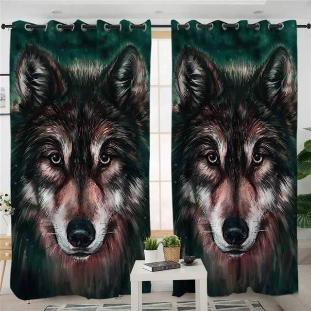 Gray Wolf Native American Printed Window Curtain