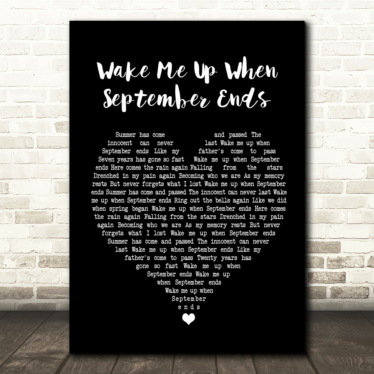 Green Day Wake Me Up When September Ends Black Heart Song Lyric Quote Print