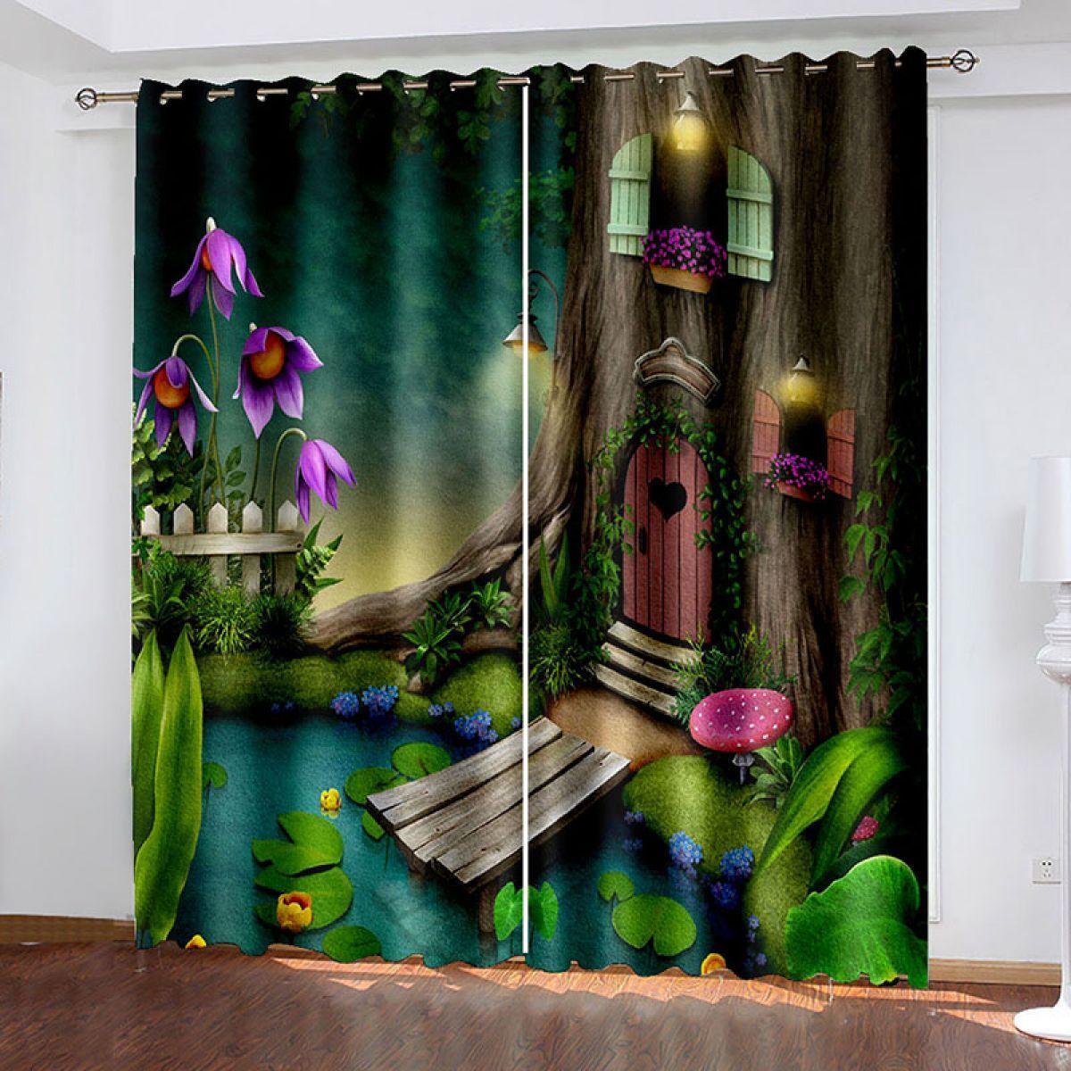 Green Fairy Tale Printed Window Curtain Home Decor