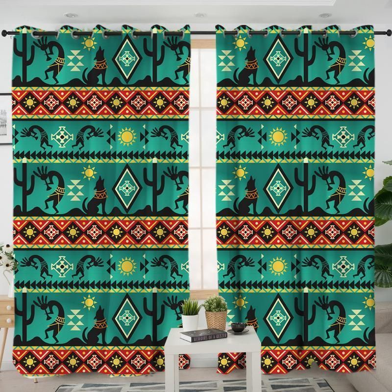 Green Kokopelli Myth Native American Printed Window Curtains Home Decor