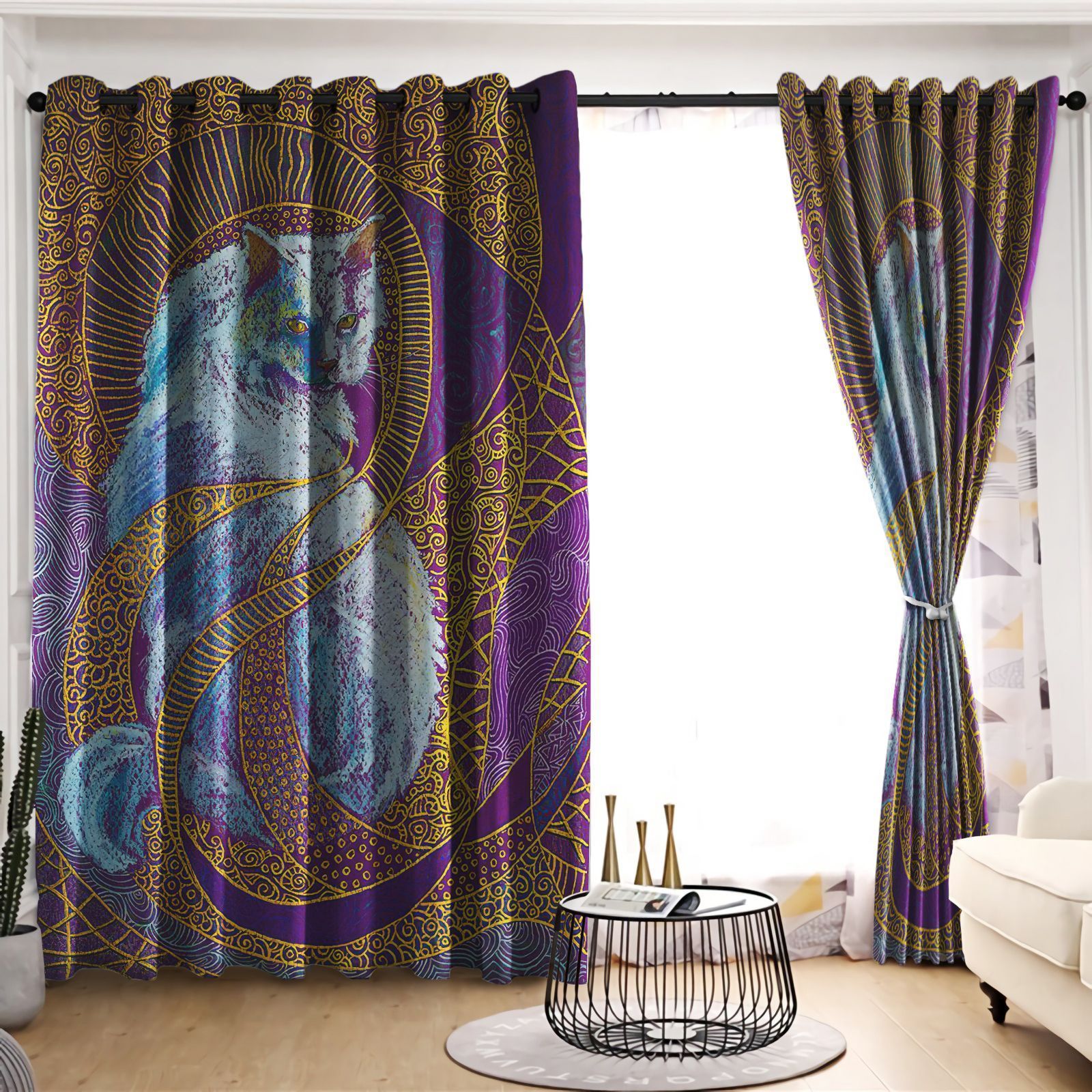Grumpy Cat Golden Galaxy Printed Window Curtain Home Decor