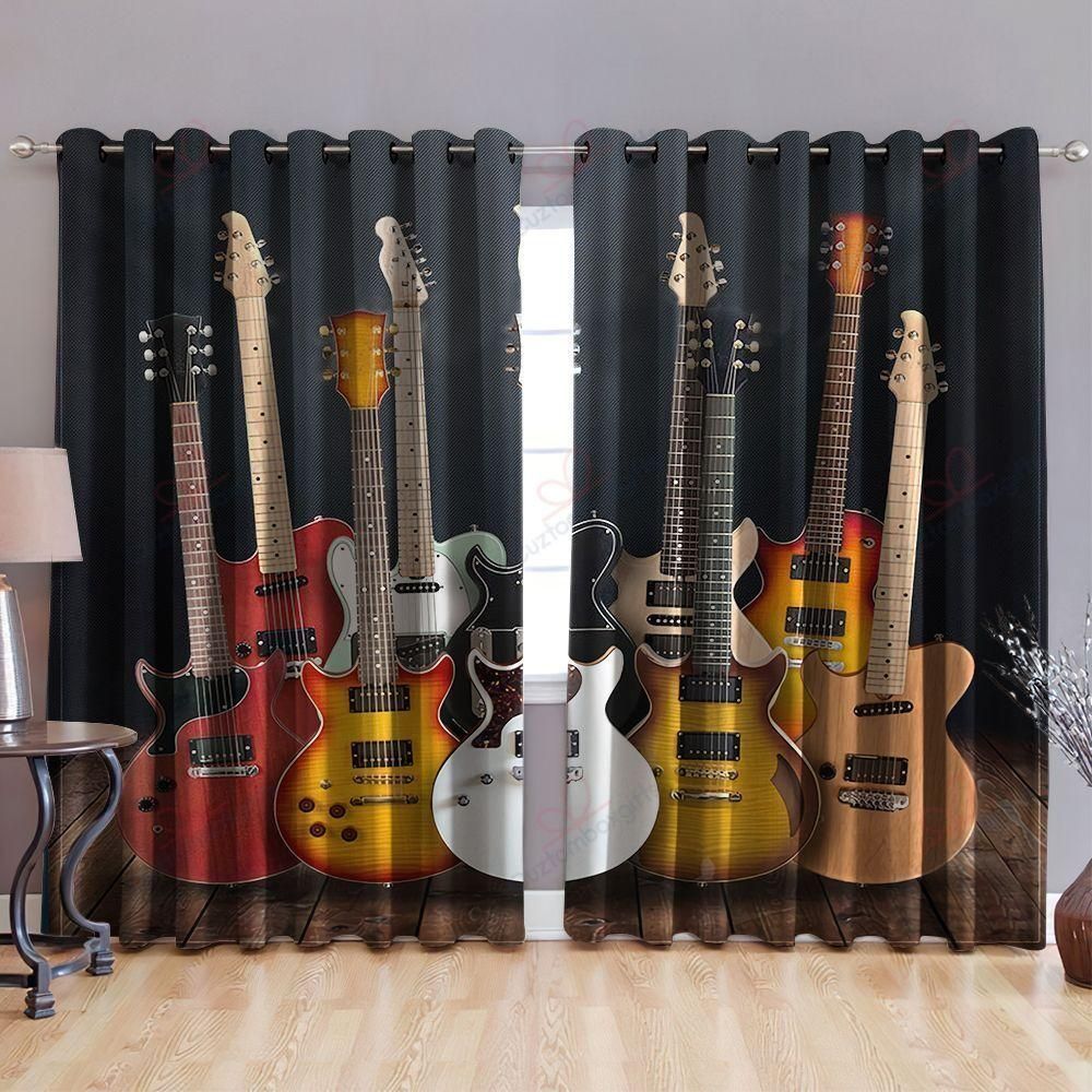 Guitar Collection Black Printed Window Curtain Home Decor