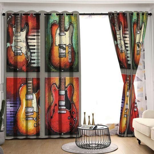 Guitar Find My Dream Printed Window Curtain Home Decor