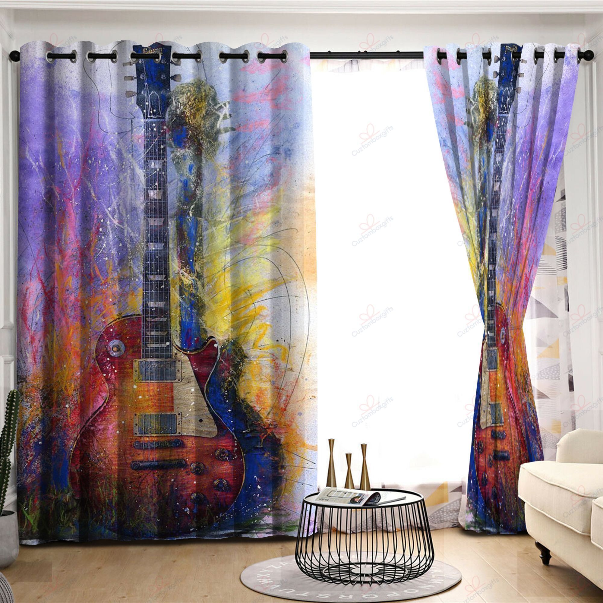 Guitar Love Music Printed Window Curtain Home Decor