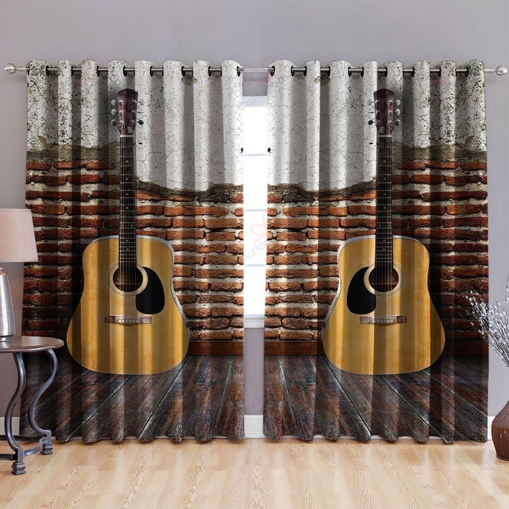 Guitar Memorial Corner Printed Window Curtain Home Decor