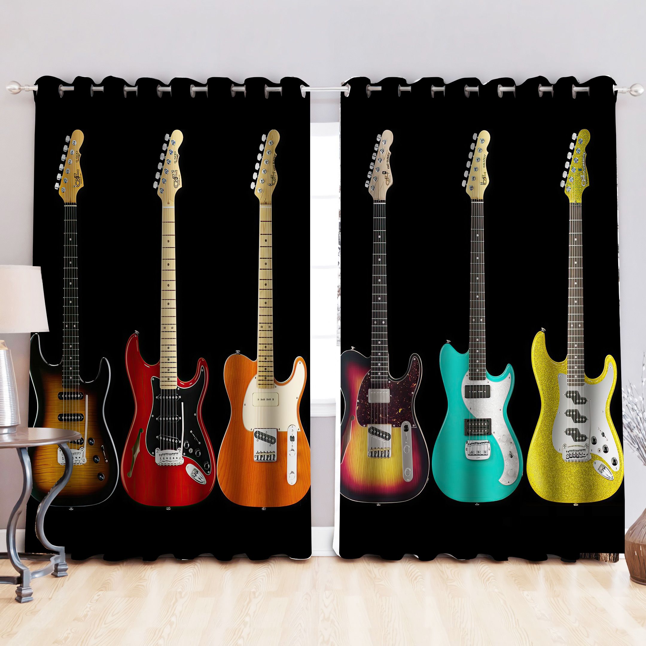 Guitars Never Give Up Printed Window Curtain Home Decor