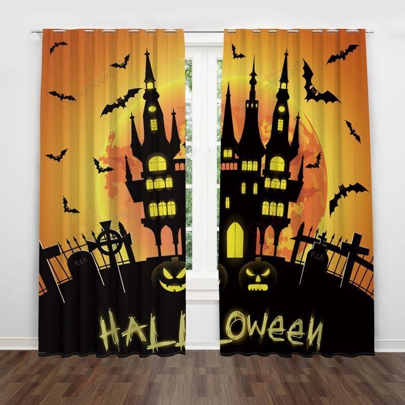 Halloween Bat Castle Printed Window Curtain Home Decor