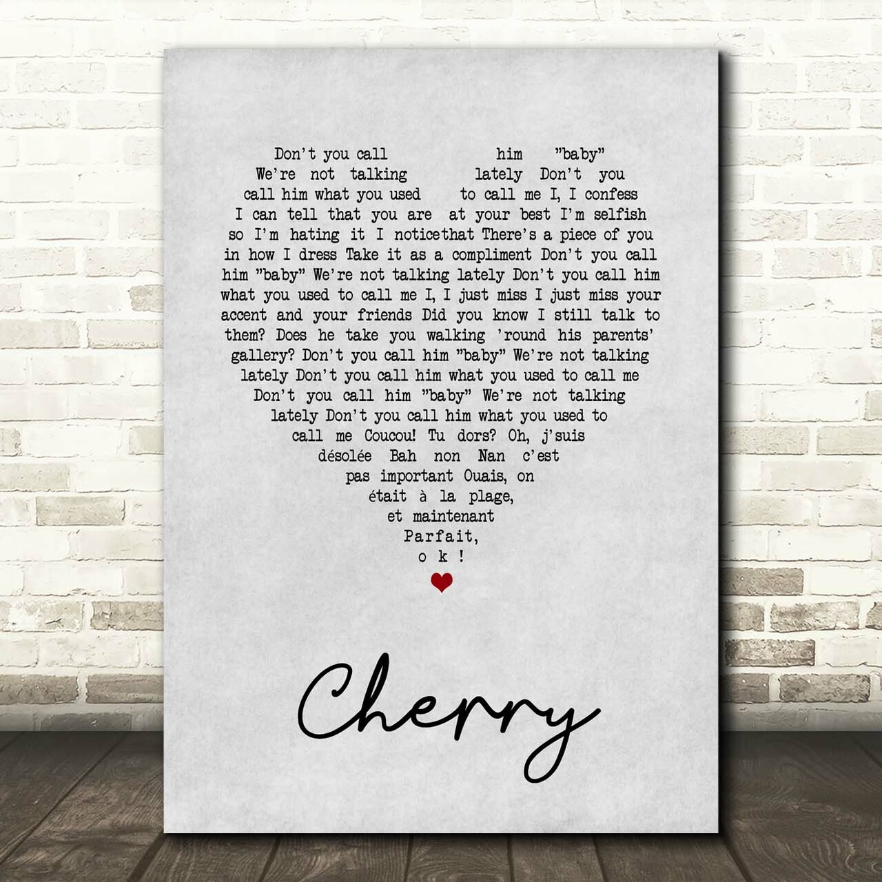 Harry Styles Cherry Grey Heart Song Lyric Print