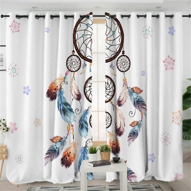 Heart Dreamcatcher Watercolor Native American Printed Window Curtain