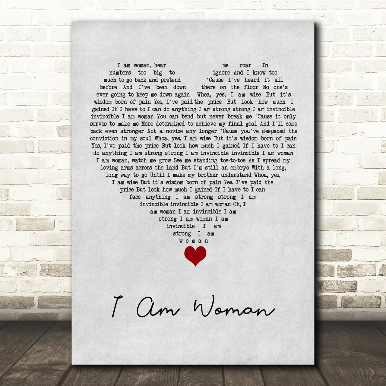 Helen Reddy I Am Woman Grey Heart Song Lyric Quote Music Poster Print