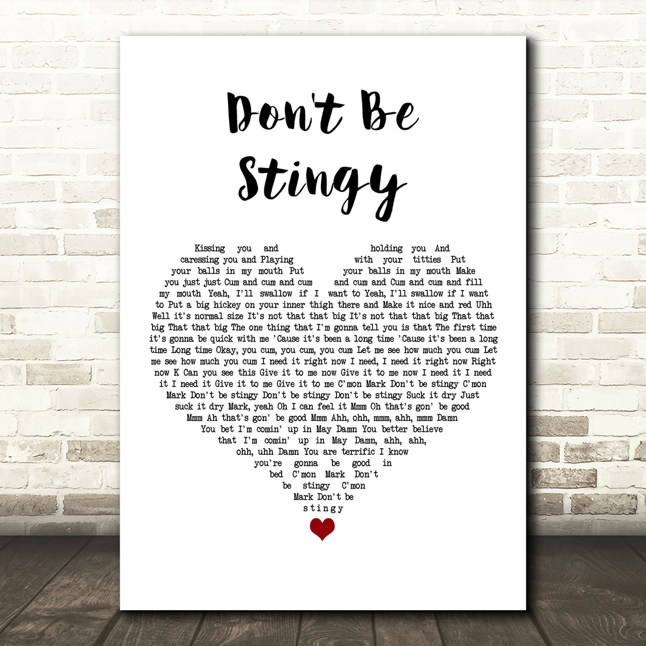 Hen Dawg Don't Be Stingy White Heart Song Lyric Art Print