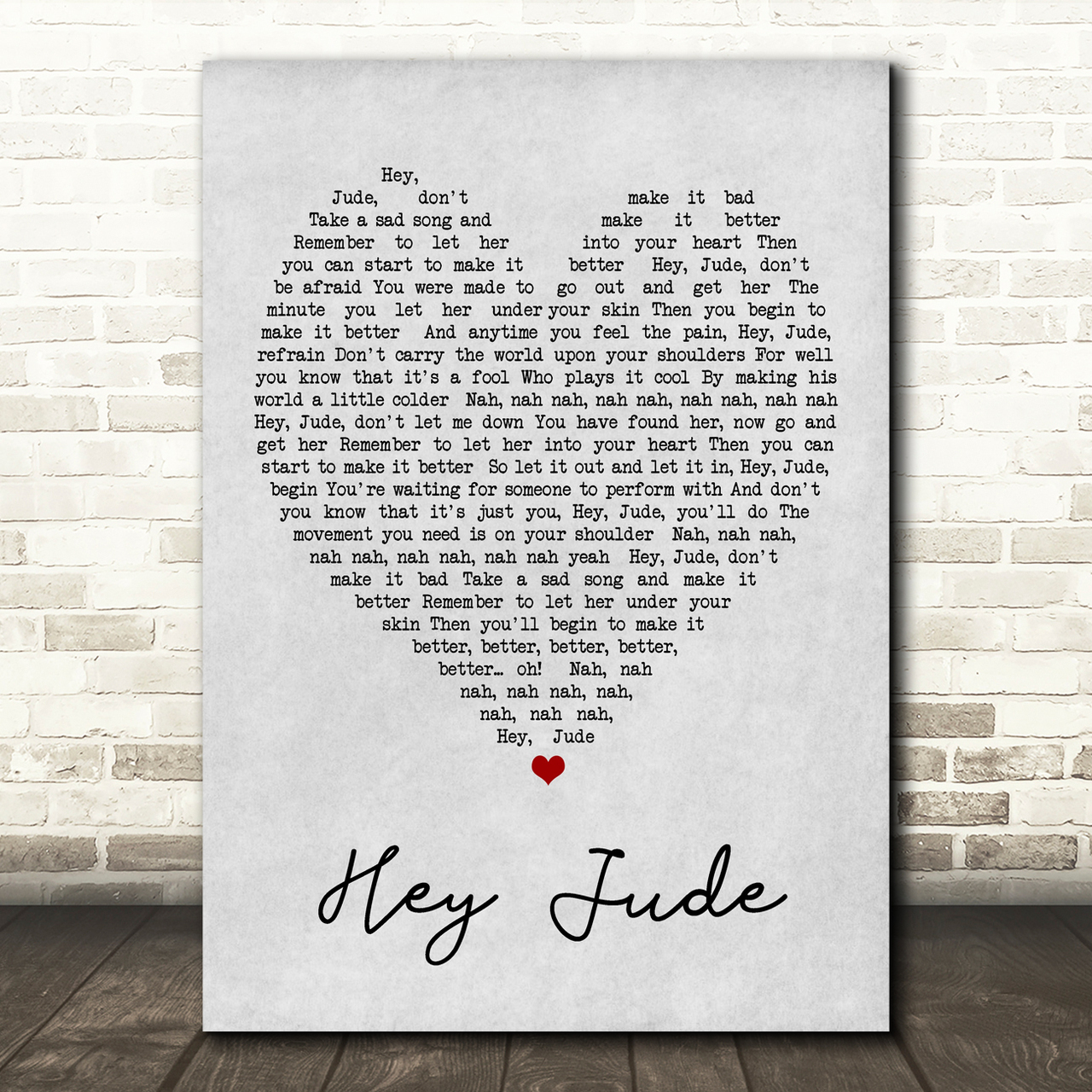 Hey Jude The Beatles Grey Heart Song Lyric Quote Print