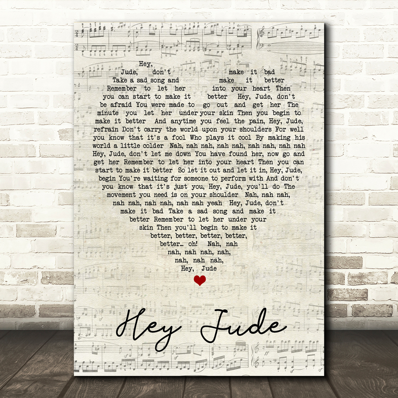 Hey Jude The Beatles Script Heart Song Lyric Print