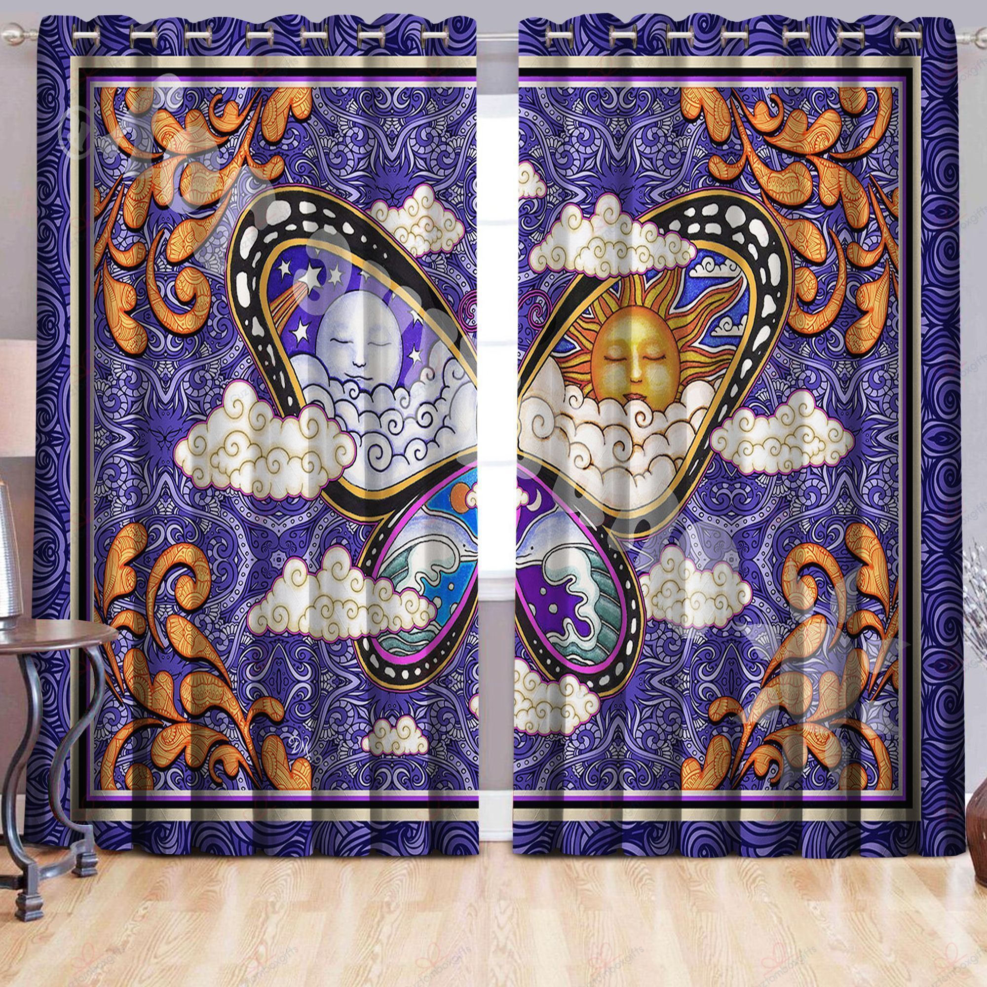 Hippie Butterfly Moon And Sun Printed Window Curtain Home Decor