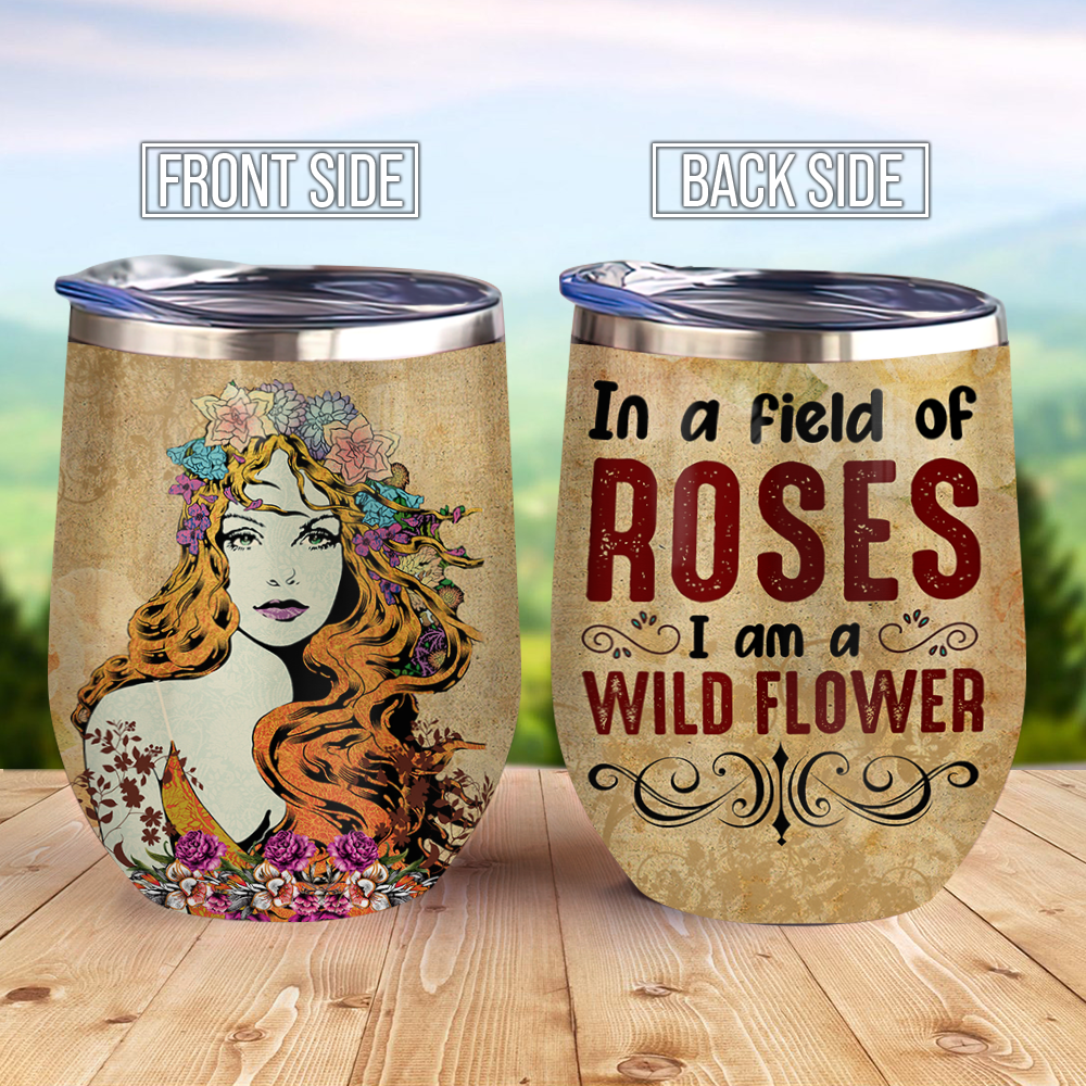 Hippie Girl Wild Flower Wine Tumbler