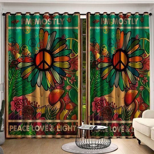 Hippie Peace Love And Light Printed Window Curtain Home Decor