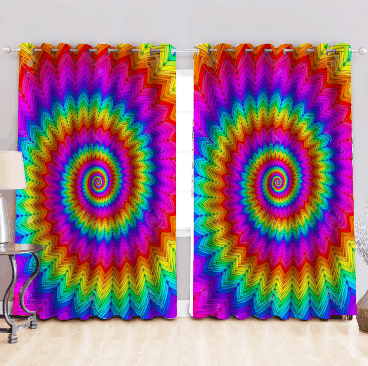 Hippie Tie Dye Swirl Printed Window Curtain Home Decor