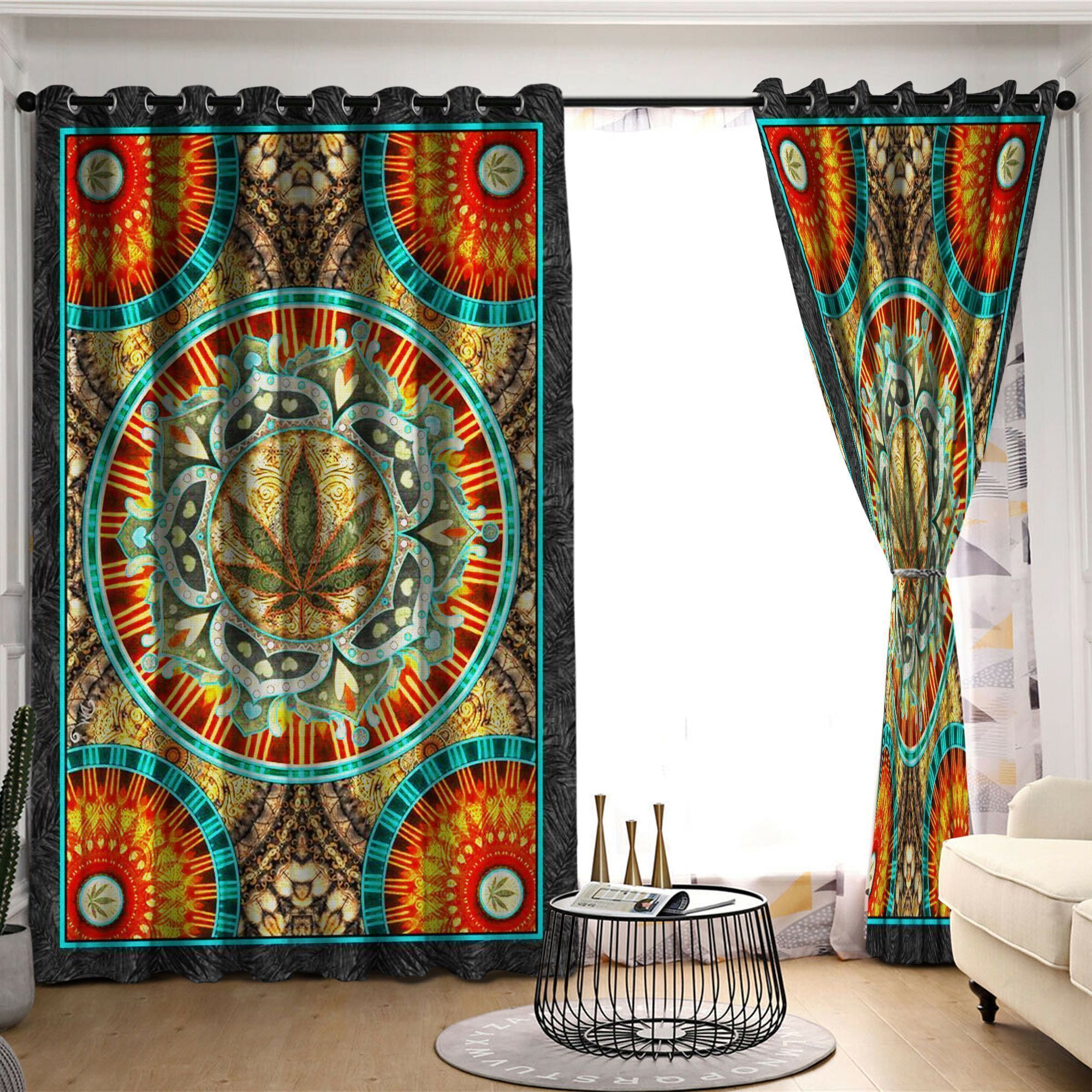 Hippie Weed Circle Printed Window Curtain Home Decor