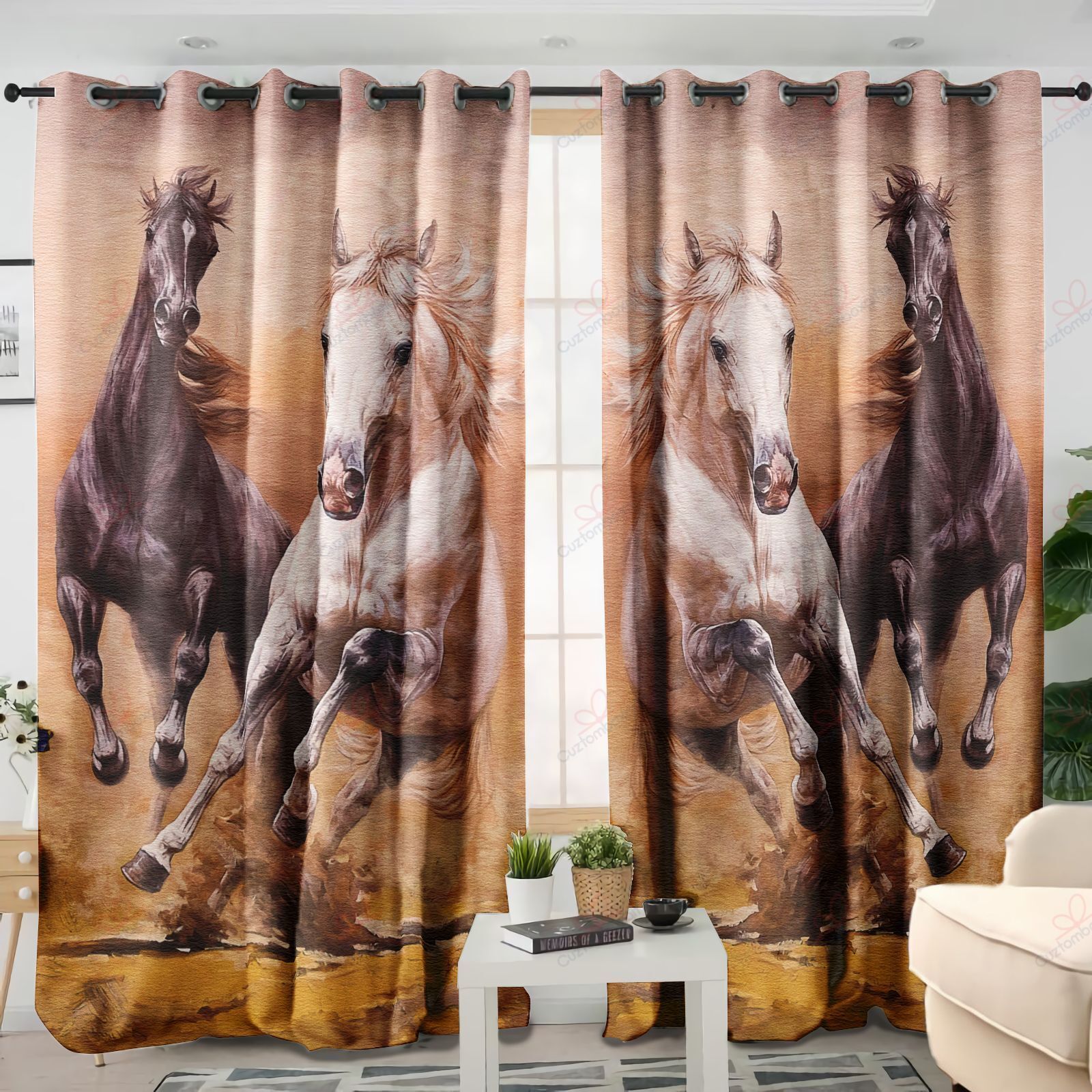 Horse Art Vintage Printed Window Curtain Home Decor