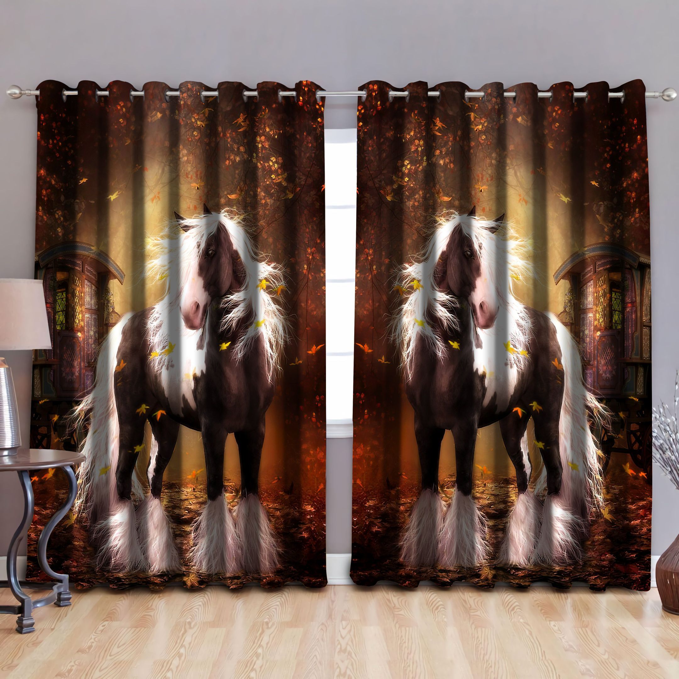 Horse Art With White Fur Printed Window Curtain