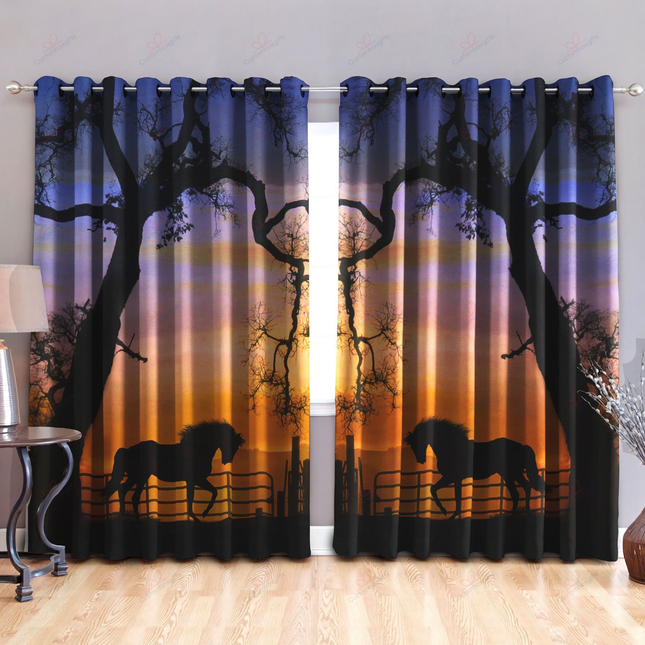 Horse At Sunset Printed Window Curtain Home Decor