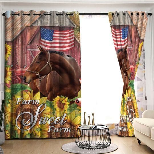 Horse Farm Sweet Farm Printed Window Curtain Home Decor